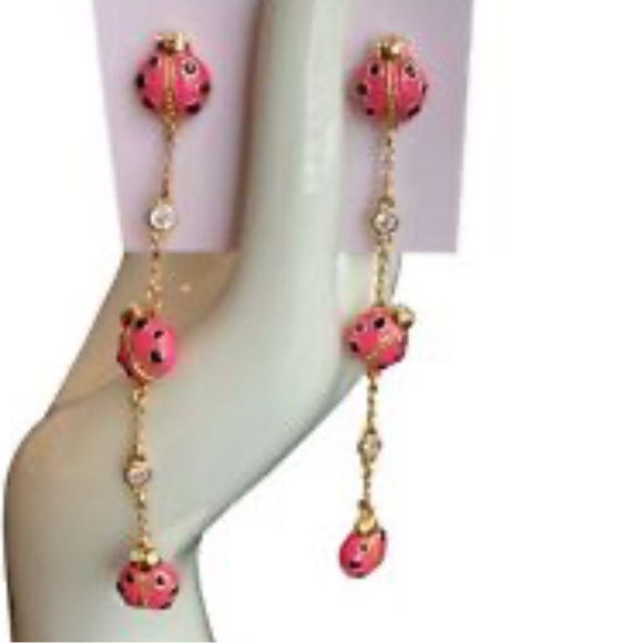 Kate spade new york Gold plated ladybug CZ liner Drop Dangle Earrings NWT - Picture 2 of 5